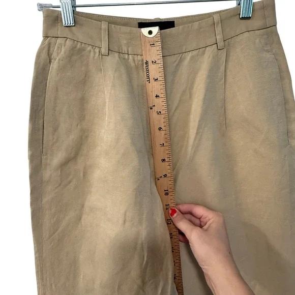 Nili Lotan 2 Dayton $675 Linen Silk Pants High Rise Wide Leg Trouser Pleated Tan